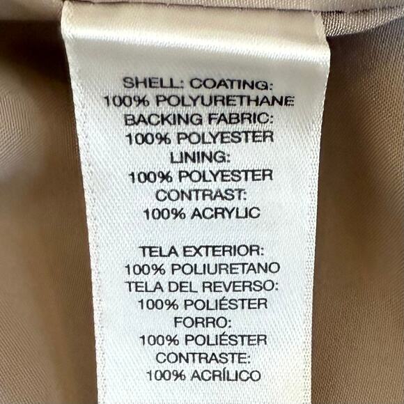 Chico's Jacket Women's Sz 3 16/18 Taupe Faux Leather Knit Collar Trim Lined Soft - Picture 9 of 10